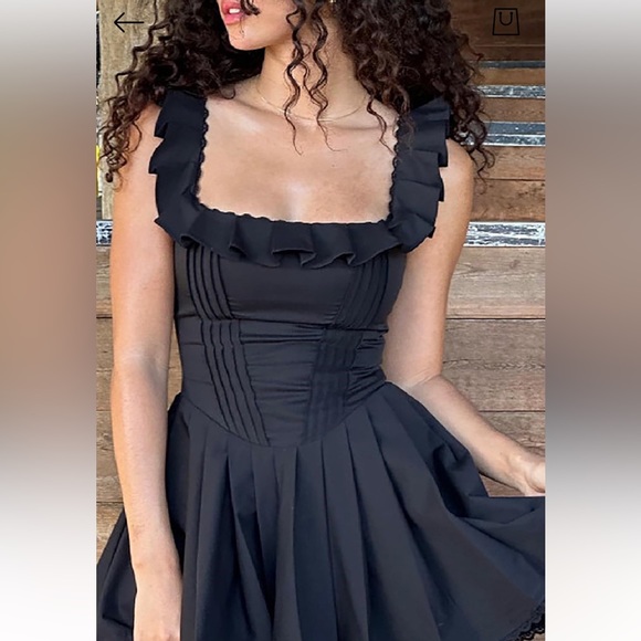 Commense Women's Square Neck Mini Corset Black Dress Short Ruffle Sleeve size S - Picture 4 of 12